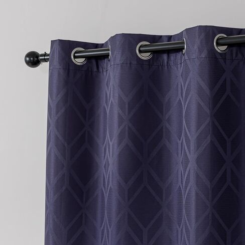 Amazon Basics Jacquard 2-Piece 100% Blackout Curtains, Living Room and Bedroom Drapes, Thermal Insulated Window Treatment, 52"x84", Dark Blue in Kuwait