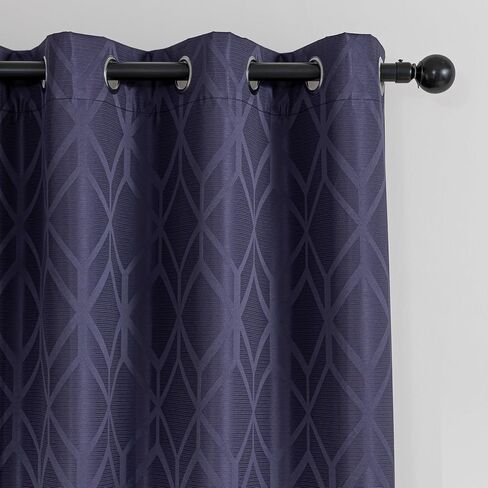 Amazon Basics Jacquard 2-Piece 100% Blackout Curtains, Living Room and Bedroom Drapes, Thermal Insulated Window Treatment, 52"x84", Dark Blue in Kuwait