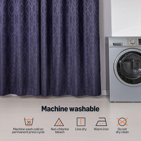 Amazon Basics Jacquard 2-Piece 100% Blackout Curtains, Living Room and Bedroom Drapes, Thermal Insulated Window Treatment, 52"x84", Dark Blue in Kuwait