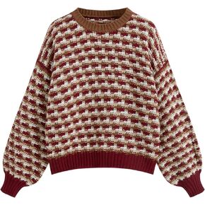 CIDER Women's Sweaters Jacquard Long Sleeve Trendy Knit Sweater Pullover Loose Fit Casual Old Money Fall Outfits in Saudi Arabia