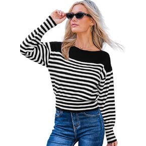 CUPSHE Womens Sweaters Long Sleeve Lightweight Sweaters Trendy Boat Neck Striped Sweater Tops in Saudi Arabia