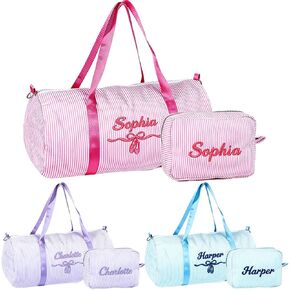 Personalized Toddler Dance Bag with Name for Girls&Boys,Seersucker Embroidered Duffel Bag,18 Inch,Multi-Functional Travel & Dance Bag with Handles for Little Girls Ballet,Weekend Travel, Gym,Camping in Saudi Arabia