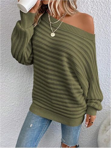 Women's Plus Size Off Shoulder Sweaters Long Sleeve Pullover Jumper Top Fall Outfits in Saudi Arabia