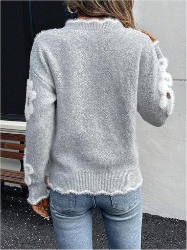 SHENHE Women's Floral Sweater V Neck Long Sleeve Drop Shoulder Knit Sweaters Pullover Tops in Saudi Arabia