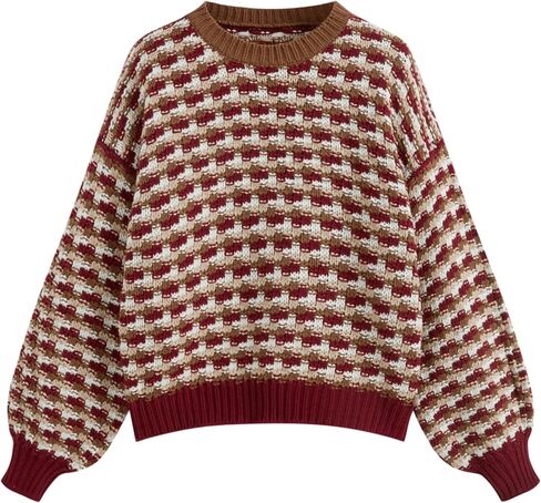 CIDER Women's Sweaters Jacquard Long Sleeve Trendy Knit Sweater Pullover Loose Fit Casual Old Money Fall Outfits in Saudi Arabia