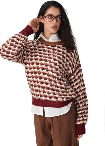 CIDER Women's Sweaters Jacquard Long Sleeve Trendy Knit Sweater Pullover Loose Fit Casual Old Money Fall Outfits in Saudi Arabia