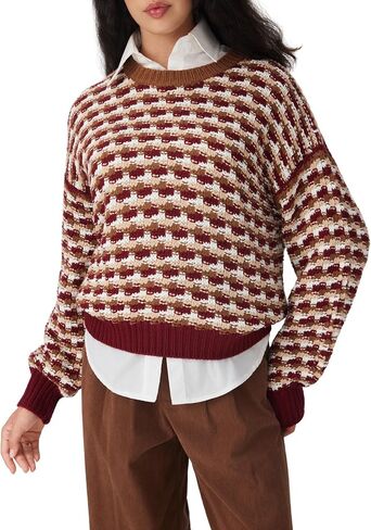 CIDER Women's Sweaters Jacquard Long Sleeve Trendy Knit Sweater Pullover Loose Fit Casual Old Money Fall Outfits in Saudi Arabia
