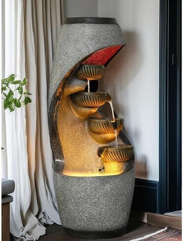 Outdoor Garden Water Fountain 127cm Floor Standing Outdoor Fountain Garden Waterfall Decoration Water Feature for Porch Courtyard Home Art Decoration Contemporary Water Feature in Saudi Arabia