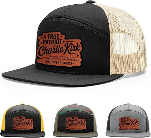 Memorial Charlie Kirk Hat, A True Patriot Hat, 168 Style Trucker Leather Patch Hat for Men & Women, 7 Panel Baseball Cap with Snapback Enclosure in Saudi Arabia
