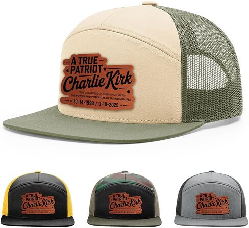 Memorial Charlie Kirk Hat, A True Patriot Hat, 168 Style Trucker Leather Patch Hat for Men & Women, 7 Panel Baseball Cap with Snapback Enclosure in Saudi Arabia