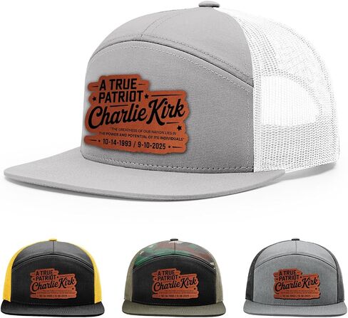 Memorial Charlie Kirk Hat, A True Patriot Hat, 168 Style Trucker Leather Patch Hat for Men & Women, 7 Panel Baseball Cap with Snapback Enclosure in Saudi Arabia