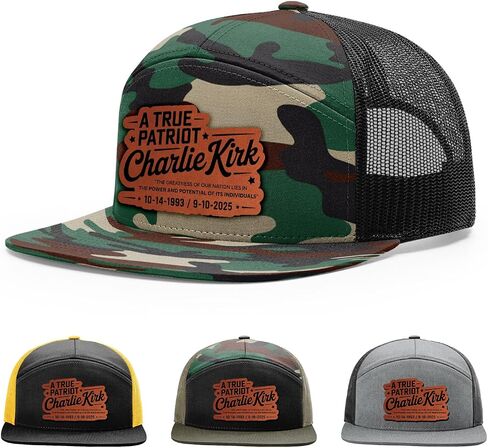 Memorial Charlie Kirk Hat, A True Patriot Hat, 168 Style Trucker Leather Patch Hat for Men & Women, 7 Panel Baseball Cap with Snapback Enclosure in Saudi Arabia