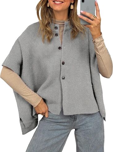 Simplee Womens Oversized Batwing Short Sleeve Cardigan Crewneck Button Down Knit Sweaters Pullover Fall Tops 2025 in Saudi Arabia