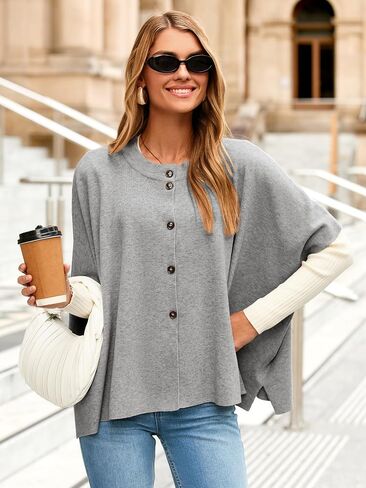 Simplee Womens Oversized Batwing Short Sleeve Cardigan Crewneck Button Down Knit Sweaters Pullover Fall Tops 2025 in Saudi Arabia