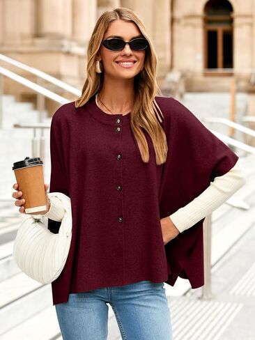 Simplee Womens Oversized Batwing Short Sleeve Cardigan Crewneck Button Down Knit Sweaters Pullover Fall Tops 2025 in Saudi Arabia