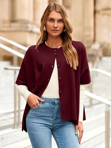 Simplee Womens Oversized Batwing Short Sleeve Cardigan Crewneck Button Down Knit Sweaters Pullover Fall Tops 2025 in Saudi Arabia