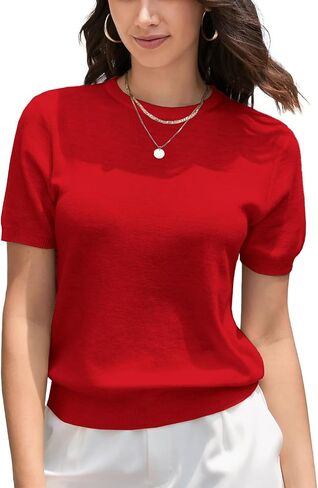DAIMIDY Womens Cotton & Modal Short Sleeve Sweaters Lightweight Summer Pullover Basic Knit Tops in Kuwait
