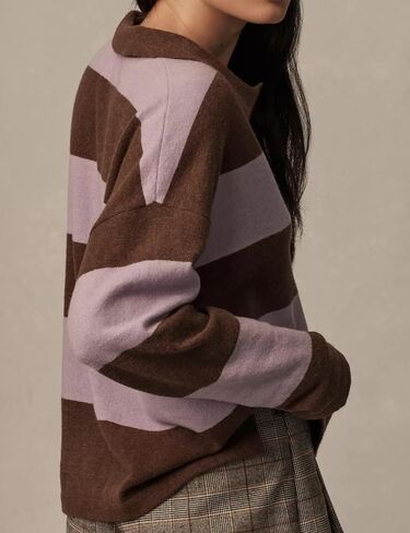 Women’s Rugby Shirt Striped Polo V Neck Long Sleeve Sweater Oversized Fall Sweatshirt Cute Half Button Pullover in Kuwait