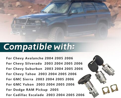 for Chevy Suburban GMC Sierra Yukon Cadillac Escalade Silverado Ignition Switch with Key 2003-2006 Ignition Lock Cylinder with Key Replace OE# 707835 + 706592 X2 + 598007 X2 in Saudi Arabia