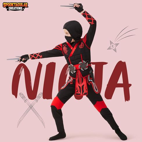 Spooktacular Creations Red Ninja Costume for Kids, Boys Halloween Dress Up Party, Ninja Role Playing in Saudi Arabia