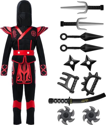 Spooktacular Creations Red Ninja Costume for Kids, Boys Halloween Dress Up Party, Ninja Role Playing in Saudi Arabia