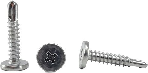 Stainless #10 x 1 Philips Pancake Head Self Drilling Sheet Metal Tek Screws with Drill Point, 410 Stainless Steel, Self Driller (25) in Saudi Arabia