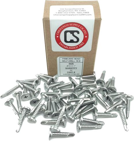 Stainless #10 x 1 Philips Pancake Head Self Drilling Sheet Metal Tek Screws with Drill Point, 410 Stainless Steel, Self Driller (25) in Saudi Arabia