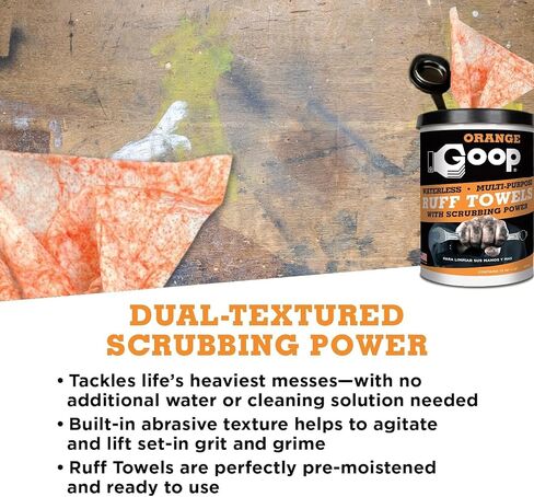 مناشف تنظيف الأيدي متعددة الأغراض بدون ماء من Orange Goop - 72 منشفة، 25.4 سم × 30.48 سم (عبوة من قطعتين) in Saudi Arabia