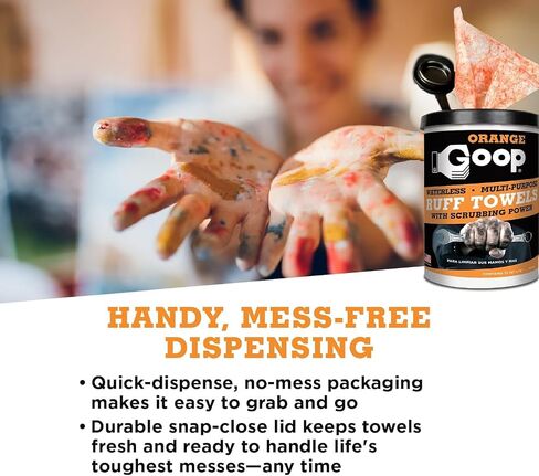 مناشف تنظيف الأيدي متعددة الأغراض بدون ماء من Orange Goop - 72 منشفة، 25.4 سم × 30.48 سم (عبوة من قطعتين) in Saudi Arabia