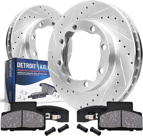 Detroit Axle - Front Brake Kit for 1994-1999 Dodge Ram 2500 RAM 3500, 90-00 Chevy GMC K3500 Drilled & Slotted Disc Brake Rotors Ceramic Brakes Pads 1995 1996 1997 1998 Replacement in Saudi Arabia