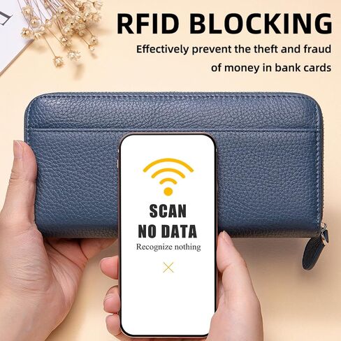 RFID Blocking Womens Zipper Wallet Leather Large Capacity Billfold Clutch Zip Around Wallets for Women in Kuwait