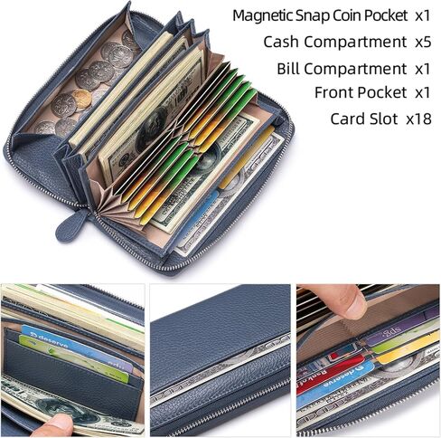 RFID Blocking Womens Zipper Wallet Leather Large Capacity Billfold Clutch Zip Around Wallets for Women in Kuwait