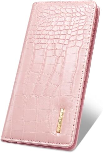 Wallet Women Bifold Faux Crocodile Leather Minimalist Slim Thin Long Wallets RFID Blocking Credit Cards Holder Purse with Back Zipper Coin Pocket for Women and Men,Pink in Kuwait