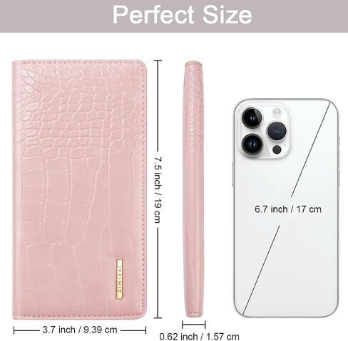Wallet Women Bifold Faux Crocodile Leather Minimalist Slim Thin Long Wallets RFID Blocking Credit Cards Holder Purse with Back Zipper Coin Pocket for Women and Men,Pink in Kuwait
