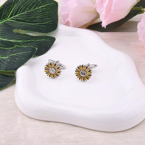 sunflower cufflinks french cuff links for Men Women daisy flower cufflinks tuxedo shirt studs for men Wedding Anniversary Business sunflower cuff links in Saudi Arabia