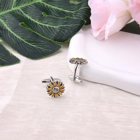 sunflower cufflinks french cuff links for Men Women daisy flower cufflinks tuxedo shirt studs for men Wedding Anniversary Business sunflower cuff links in Saudi Arabia