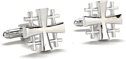 Silver Jerusalem Cross Cufflinks – Handmade Christian Cuff Links for Men, Religious Catholic Jewelry, Pastor Wedding Gift, Holy Land Symbol in Saudi Arabia