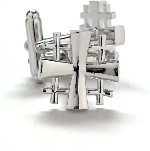 Silver Jerusalem Cross Cufflinks – Handmade Christian Cuff Links for Men, Religious Catholic Jewelry, Pastor Wedding Gift, Holy Land Symbol in Saudi Arabia
