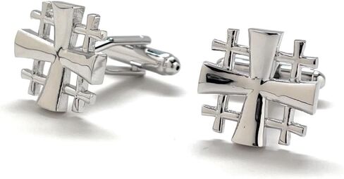 Silver Jerusalem Cross Cufflinks – Handmade Christian Cuff Links for Men, Religious Catholic Jewelry, Pastor Wedding Gift, Holy Land Symbol in Saudi Arabia