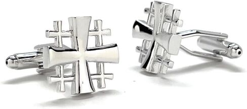 Silver Jerusalem Cross Cufflinks – Handmade Christian Cuff Links for Men, Religious Catholic Jewelry, Pastor Wedding Gift, Holy Land Symbol in Saudi Arabia