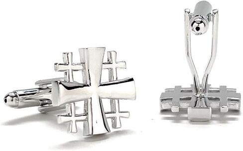 Silver Jerusalem Cross Cufflinks – Handmade Christian Cuff Links for Men, Religious Catholic Jewelry, Pastor Wedding Gift, Holy Land Symbol in Saudi Arabia