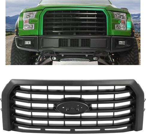 شبكة المصد الأمامي HECASA متوافقة مع شاحنة Ford F150 F-150 2015-2017 لاستبدال FL3Z8200VPTM FO1200581C غطاء محرك السيارة العلوي شواية ABS بلاستيك مطلي باللون الأسود in Saudi Arabia