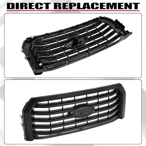 شبكة المصد الأمامي HECASA متوافقة مع شاحنة Ford F150 F-150 2015-2017 لاستبدال FL3Z8200VPTM FO1200581C غطاء محرك السيارة العلوي شواية ABS بلاستيك مطلي باللون الأسود in Saudi Arabia