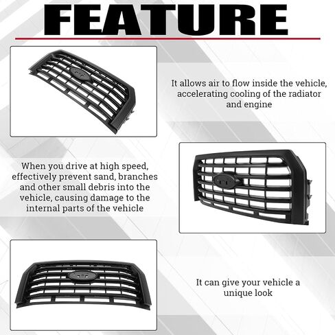 شبكة المصد الأمامي HECASA متوافقة مع شاحنة Ford F150 F-150 2015-2017 لاستبدال FL3Z8200VPTM FO1200581C غطاء محرك السيارة العلوي شواية ABS بلاستيك مطلي باللون الأسود in Saudi Arabia