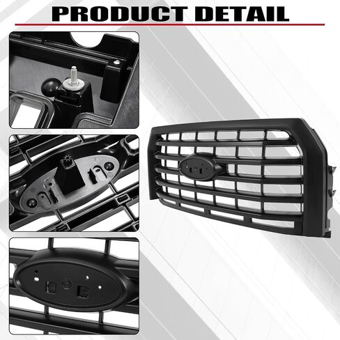شبكة المصد الأمامي HECASA متوافقة مع شاحنة Ford F150 F-150 2015-2017 لاستبدال FL3Z8200VPTM FO1200581C غطاء محرك السيارة العلوي شواية ABS بلاستيك مطلي باللون الأسود in Saudi Arabia