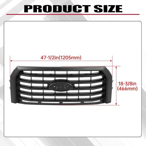 شبكة المصد الأمامي HECASA متوافقة مع شاحنة Ford F150 F-150 2015-2017 لاستبدال FL3Z8200VPTM FO1200581C غطاء محرك السيارة العلوي شواية ABS بلاستيك مطلي باللون الأسود in Saudi Arabia