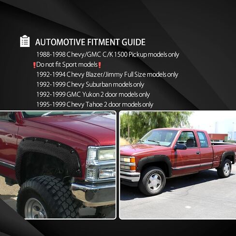 Autozensation متوافق مع Chevy GMC C/K 1500 1988-1998، 4 قطع أمامية + خلفية مزخرفة بجيب متين على شكل برشام مشاعل in Saudi Arabia