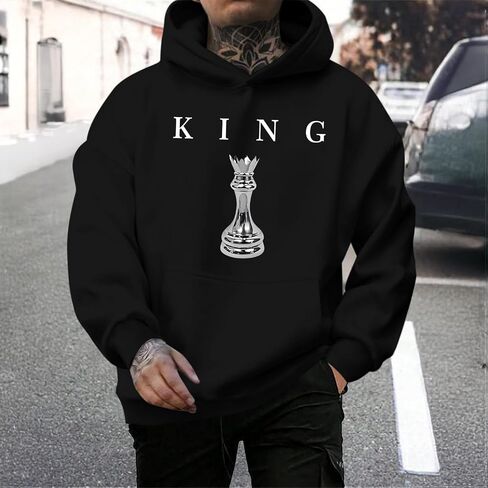 King Graphic Hoodies For Men Oversized Designer Hoodie Cool Chess Sweatshirts Urban Streetwear Drop Shoulder Pullover in Kuwait