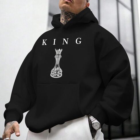 King Graphic Hoodies For Men Oversized Designer Hoodie Cool Chess Sweatshirts Urban Streetwear Drop Shoulder Pullover in Kuwait