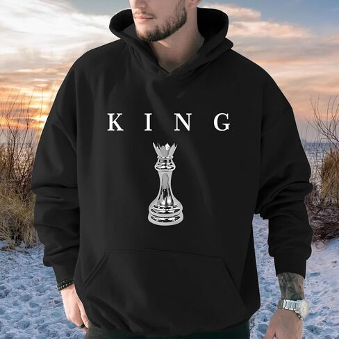 King Graphic Hoodies For Men Oversized Designer Hoodie Cool Chess Sweatshirts Urban Streetwear Drop Shoulder Pullover in Kuwait